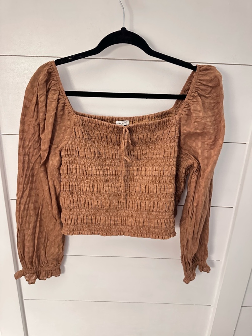AEO XL halter body puff sleeve 100% cotton brown boho shabby chic coquette top - Picture 2 of 12